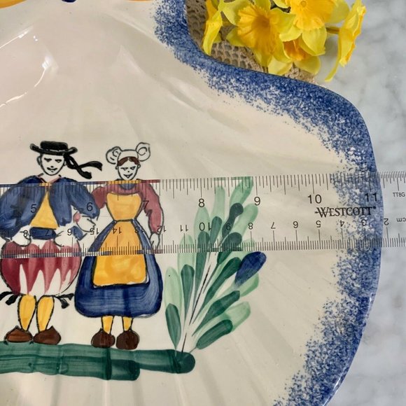 Shell Shape Dish Peasant Country Couple Hand Painted Faience Bretagne Fran… - Picture 9 of 10